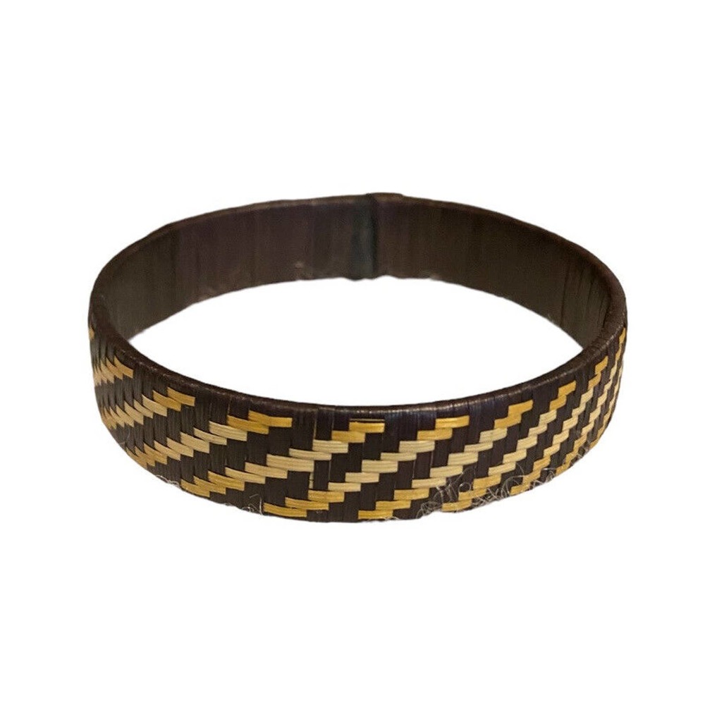 Vintage Women’s Brown Tan Cuff Bracelet Woven Tribal Boho Western Ethic Striped